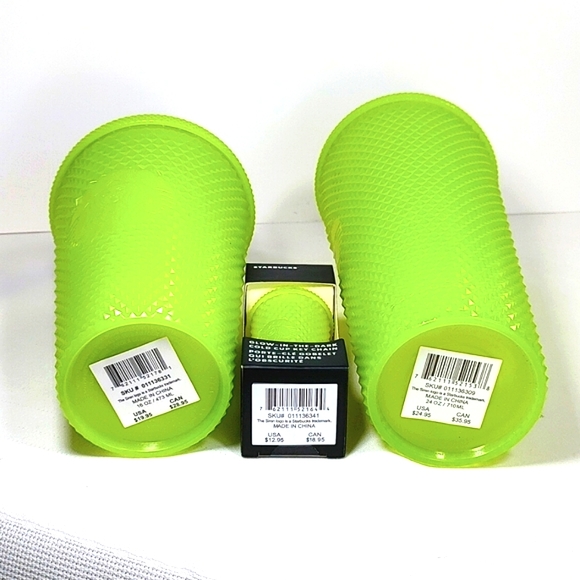💚 Starbucks 2022 Fall Lemongrass Glow in the Dark Neon Studded Bundle - Picture 2 of 3